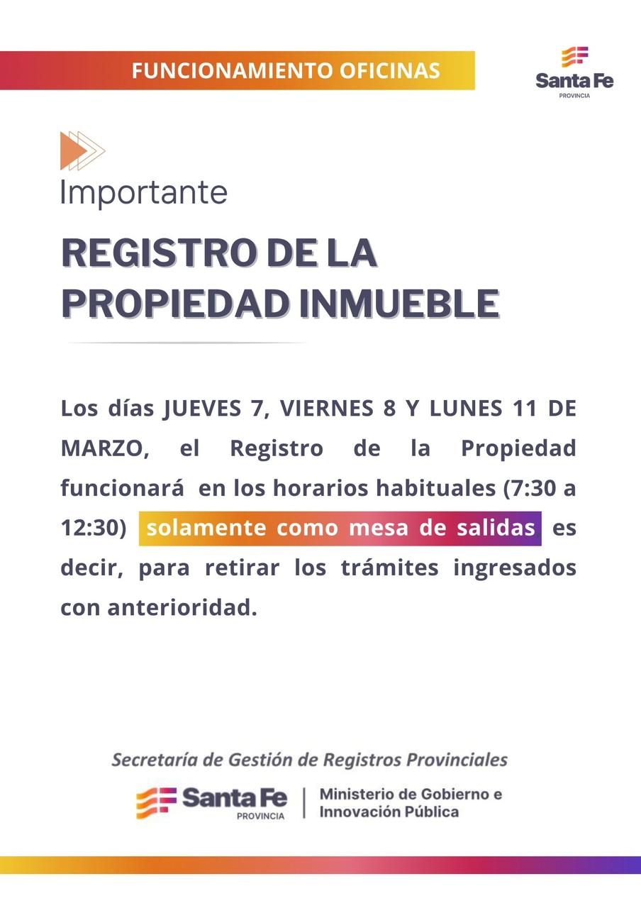 Funcionamiento de Oficinas Registro de la Propiedad inmueble